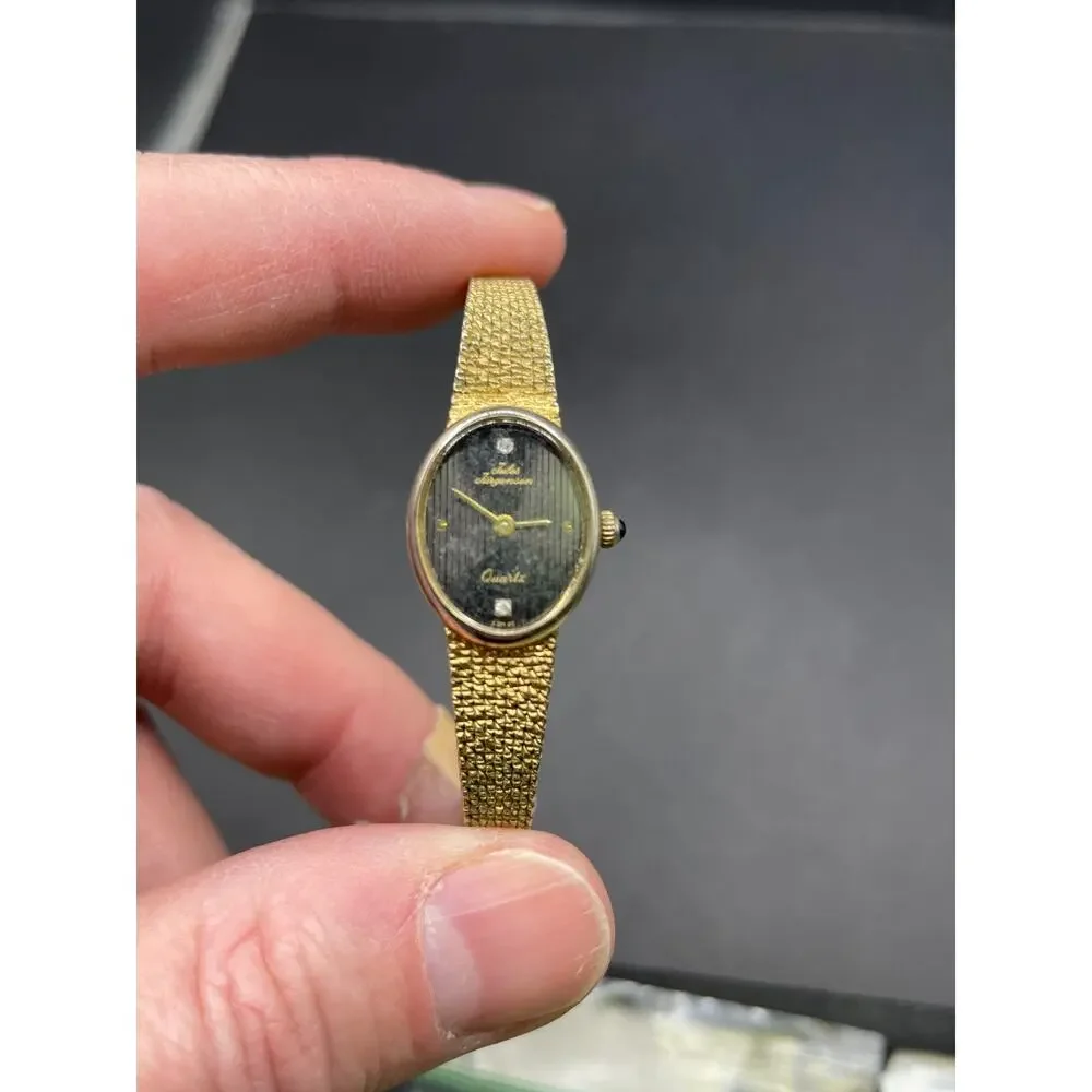 Vintage Jules Jurgensen Quartz Diamond Oval Gold Tone Ladies Watch 4461